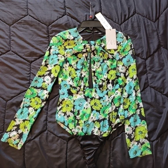 ZARA Draped Floral Bodysuit - Picture 5 of 8